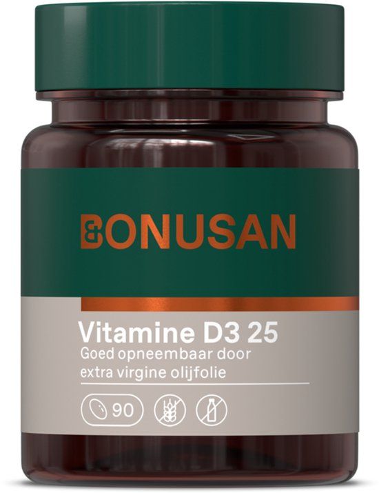 BONUSAN Vitamine D3 25 – 90 Softgels – 25 mcg vitamine D3 – In extra vierge olijfolie