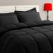 TAIMIT Zwarte dekbedset op volledige grootte - 7-delig, beddengoed sets met beddengoed voor het hele seizoen zacht gewatteerd warm pluizig omkeerbaar dekbed, plat laken, hoeslaken, 2 kussenslopen, 2