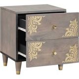 Table de chevet grise 40 x 33 x 46 cm bois de manguier massif