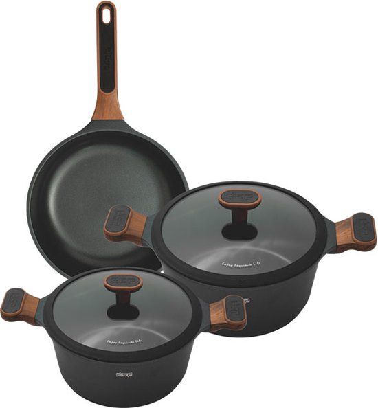 DSP 3-delige Geharde Anti-aanbaklaag Pannenset - Zwart