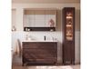 Moka Bois foncé Ensemble meuble simple vasque encastrée droite 120cm colonne et armoire miroir
