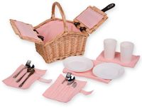 UNUS® Picknickmand voor kinderen rechthoekig met servies voor 2 personen 27x20x30 cm roze