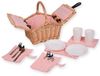 UNUS® Picknickmand voor kinderen rechthoekig met servies voor 2 personen 27x20x30 cm roze