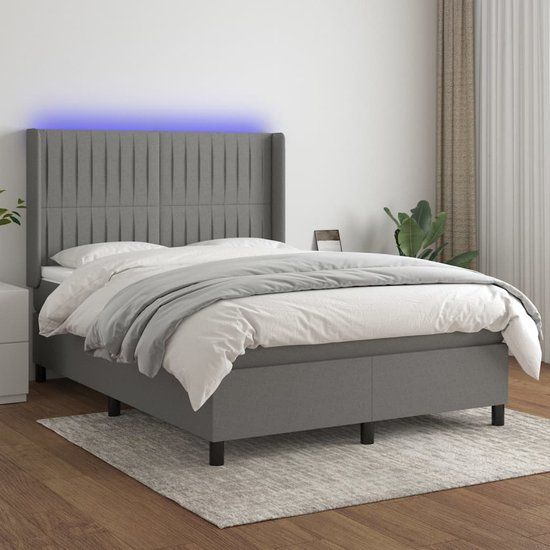 vidaXL Boxspring met matras en LED, stof, donkergrijs, 140x200 cm