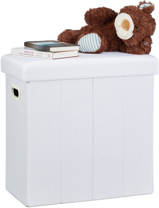 Merkloos Relaxdays Poef met opbergruimte - opvouwbaar - smal - 50 liter - stof - wit