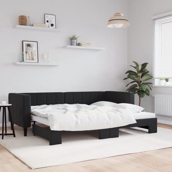 vidaXL Slaapbank met onderschuifbed 80x200 cm fluweel zwart