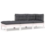 VidaXL 3-delige Loungeset met kussens, massief grenenhout, wit