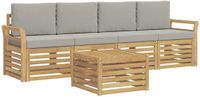 vidaXL - Buiten - bank - set - 5 - st - Wit - en - Lichtgrijs - Polyester
