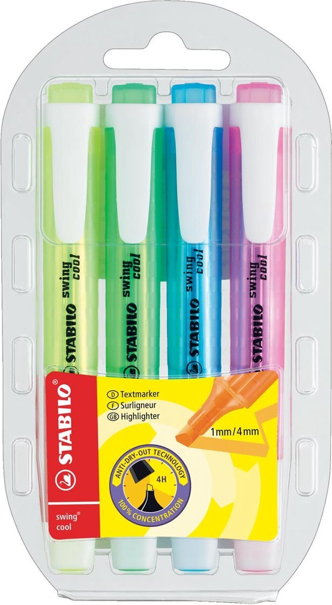 Stabilo Markeerstift Swing Cool 275/4 etui à 4 kleuren | 5 stuks