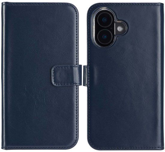 Selencia Echt Leren Bookcase voor de Apple iPhone 16 - Blauw