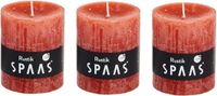Spaas 3x Oranje rustieke cilinderkaarsen/stompkaarsen 7 x 8 cm 30 branduren - Geurloze kaarsen - Woondecoraties