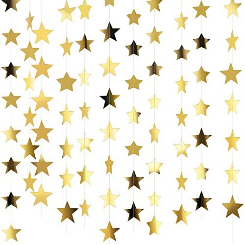 Glitter Ster Slinger Banner Decoratie, 130 Voet Heldere Ster Opknoping Vlaggenlijn Banner Achtergrond voor Engagement Bruiloft Baby Shower Verjaardag Kerstfeest Decor (Goud)