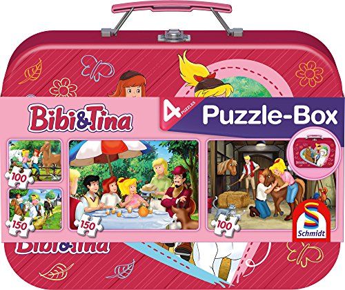 Schmidt Spiele GmbH Bibi & Tina Puzzle - 2 x 100 + 2 x 150 Teile - Metallkoffer