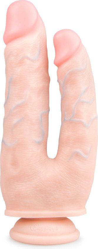 25 cm Dubbele Dildo - Beige - Met Zuignap