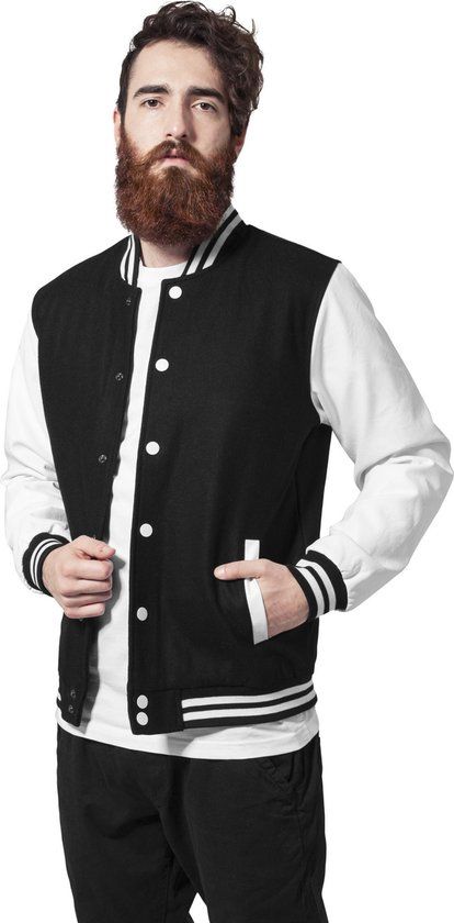 Urban Classics Oldschool College Jacket Zwart/Wit Heren Maat M