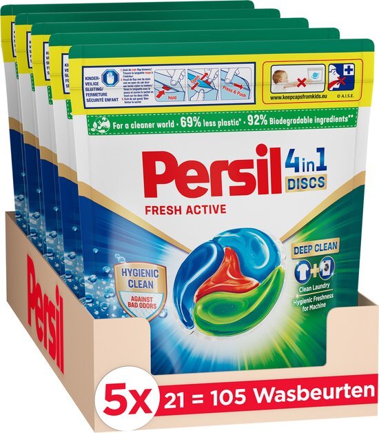 Persil Discs Clean &amp; Hygiene Doy - Wascapsules - Gekleurde Was - Voordeelverpakking - 5 x 21 Wasbeurten