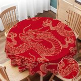 Yibeas Tafelkleed Ronde Draak Tafelkleed Chinese Draken Vechten Gouden Outlines op Rode Tafelhoes voor Eetkamer Keuken Decoratie Ronde Tafelkleden 152 cm