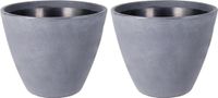 Mega Collections Plantenpot/bloempot - 2x - kunststof - lichtgrijs - dubbelwandig - D40 x H35 cm