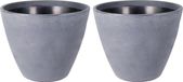 Mega Collections Plantenpot/bloempot - 2x - kunststof - lichtgrijs - dubbelwandig - D40 x H35 cm