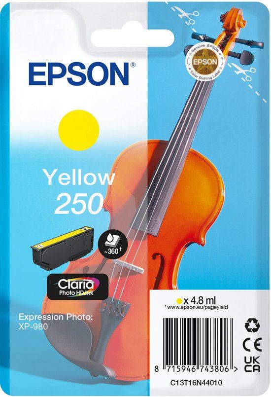 Epson 250 Violin Claria Photo HD inktcartridge Origineel Geel