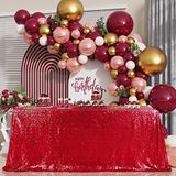 B-COOL Rechthoekig Pailletten Tafelkleed Kerst 60x102 inch Naadloze Bruiloft Rode Pailletten Stof Linens Overlay voor Decoratie