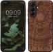 kwmobile hoesje geschikt voor Samsung Galaxy A56 5G - Houten hoesje met bumper - Donkerbruin Indian Sun design