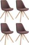 CLP Toulouse Set van 4 Stoelen - Zonder armleuning - Vierkant frame - Stof - bruin natura