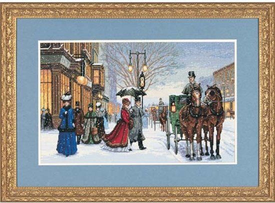 Dimensions borduurpakket 3821 Londen in wintersfeer - blauw