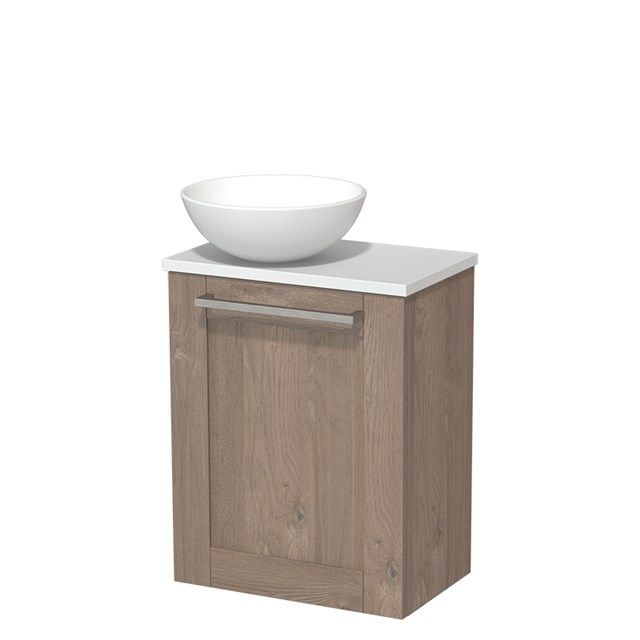 Maxaro Modulo Toiletmeubel - 41 cm - Middenbruin Eiken Kader - Mat Wit Blad
