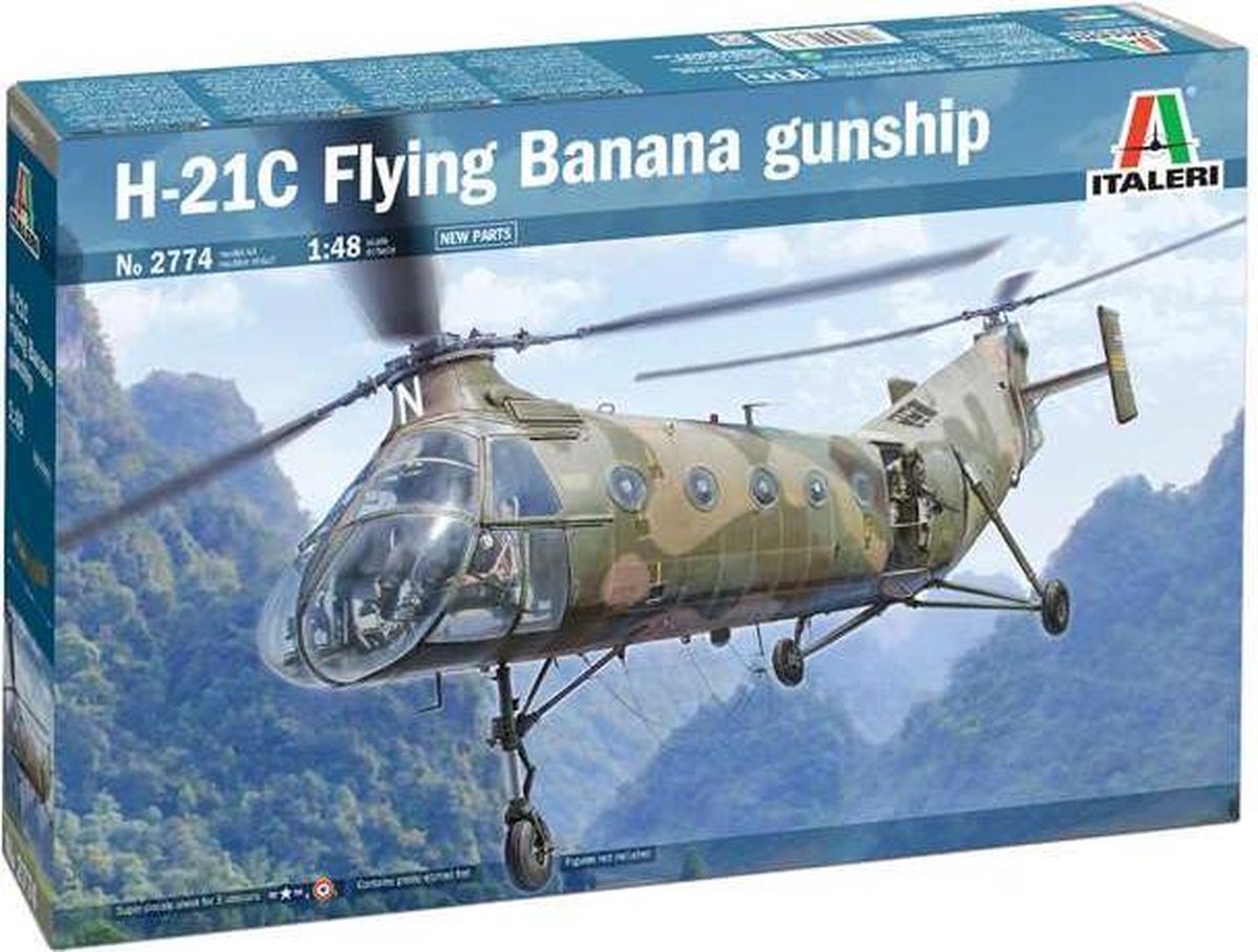 Italeri 2774S 1:48 H-21C Flying Banana Gunship, getrouwe replica, modelbouw, knutselen, hobby, lijmen, plastic bouwpakket, montage