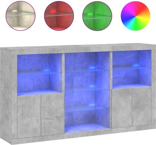 vidaXL Dressoir met LED-verlichting 181,5x37x100 cm betongrijs