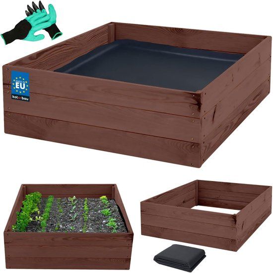 KOTARBAU® Moestuinbak, Verhoogd Tuinbed, Geïmpregneerd Hout, 120 x 120 x 27 cm, Bruin