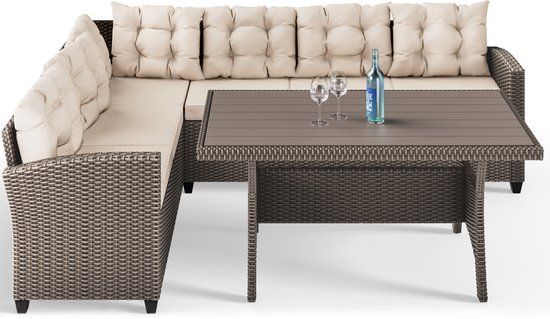Casaria Loungeset - 6 Personen Eettafel Polyrottan – Crème