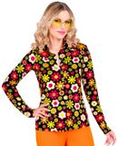 WIDMANN Finidi Jaren 70 shirt flowers dames L/XL Zwart Polyester