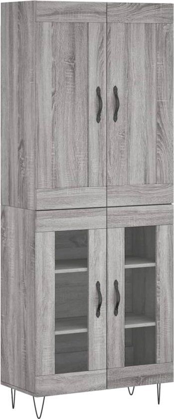 vidaXL Hoge kast 69,5x34x180 cm bewerkt hout grijs sonoma eikenkleurig