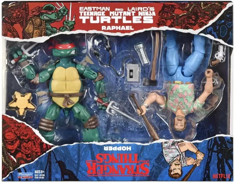 Teenage Mutant Ninja Turtles & Stranger Things Action Figure Double Pack - Raphael & Hopper - 2023