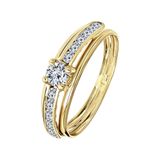 Lucardi Dames Ring met zirkonia - Ring - Cadeau - 14 Karaat Goud - Geelgoud