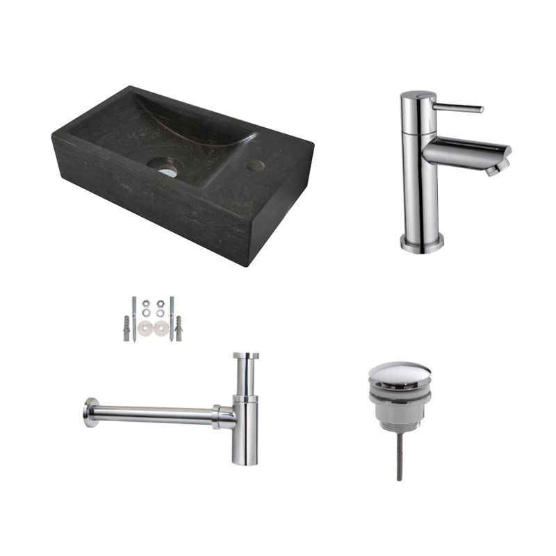 Badkamerplanet Fonteinset Hardstenen Recto Mini - 36x18x10 cm - Kraangat Links