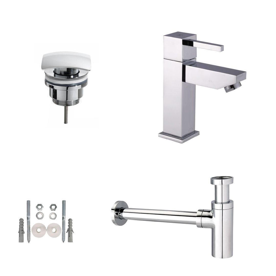 Badkamerplanet Toiletkraan set met afvoer en design sifon chroom vierkant