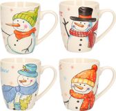 Merkloos / Sans marque Bol Sneeuwpop kerstmokken - Set van 12x stuks - 300 ml - chocolademelk bekers - voor kinderen - kinderbekers mokken