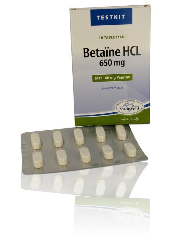 Vitakruid Betaine HCL 650mg Testkit Tabletten 10st