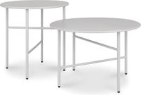 Bomoe Finn – Set van 2 Ronde Bijzettafels Metaal Lichtgrijs – Krasbestendig Tafelblad Ø 44cm & Ø53cm – Stabiel, Lichtgewicht Salontafel voor Binnen & Buiten