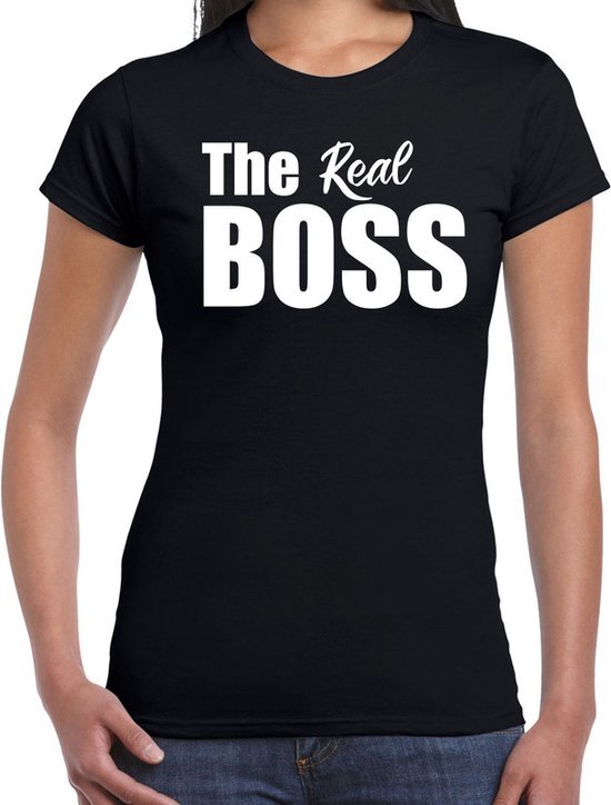 Bellatio Decorations The real boss t-shirt zwart met witte letters voor dames XL