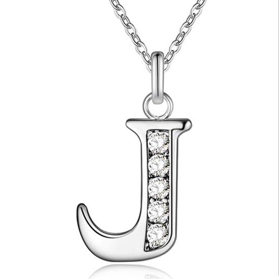 LGT JWLS Lookinggoodtoday Zilverkleurige Letter J Dames Ketting met Zirkonia
