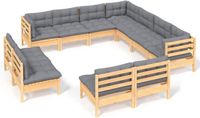 vidaXL 11-delige loungeset met grijze kussens massief grenenhout