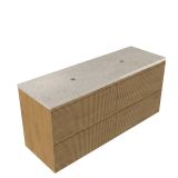 Saniclass Badkamermeubelset - 140x45x63cm - Travertine natuurstenen topblad - 4 lades - mat eiken natural