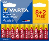 VARTA Batterijen AA, 10 stuks, Longlife Max Power, alkaline | LR6 1,5 V, Made in Germany, tot 10 jaar houdbaar, voor digitale camera, flitser, spelconsole, controller of GPS