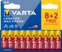 VARTA Batterijen AA, 10 stuks, Longlife Max Power, alkaline | LR6 1,5 V, Made in Germany, tot 10 jaar houdbaar, voor digitale camera, flitser, spelconsole, controller of GPS