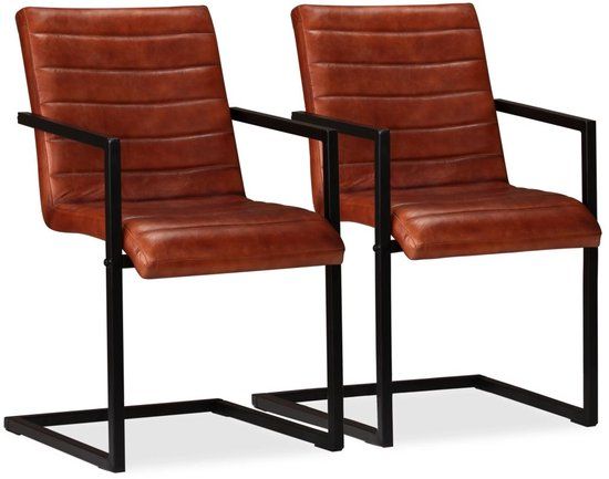 vidaXL Eetkamerstoelen 2 stuks Echt Leer Bruin