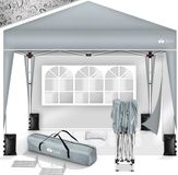 Tillvex Paviljoen, 3 x 3 m, waterdicht, pop-upvouwtent, in hoogte verstelbaar, tuintent, uv-bescherming 50+, partytent met tas (grijs, met 2 zijpanelen)